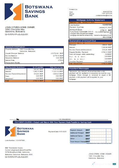 Download Botswana Savings bank mortgage statement scr Photoshop template